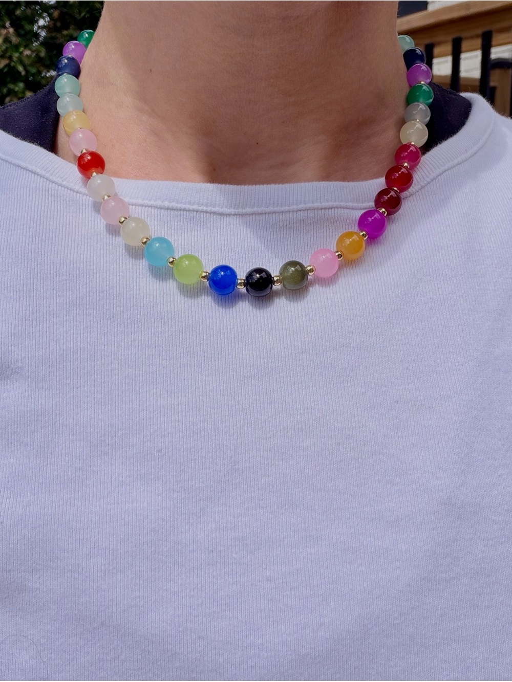 Multicolor Glass & 14K Gold Beaded Necklace - 15.5”